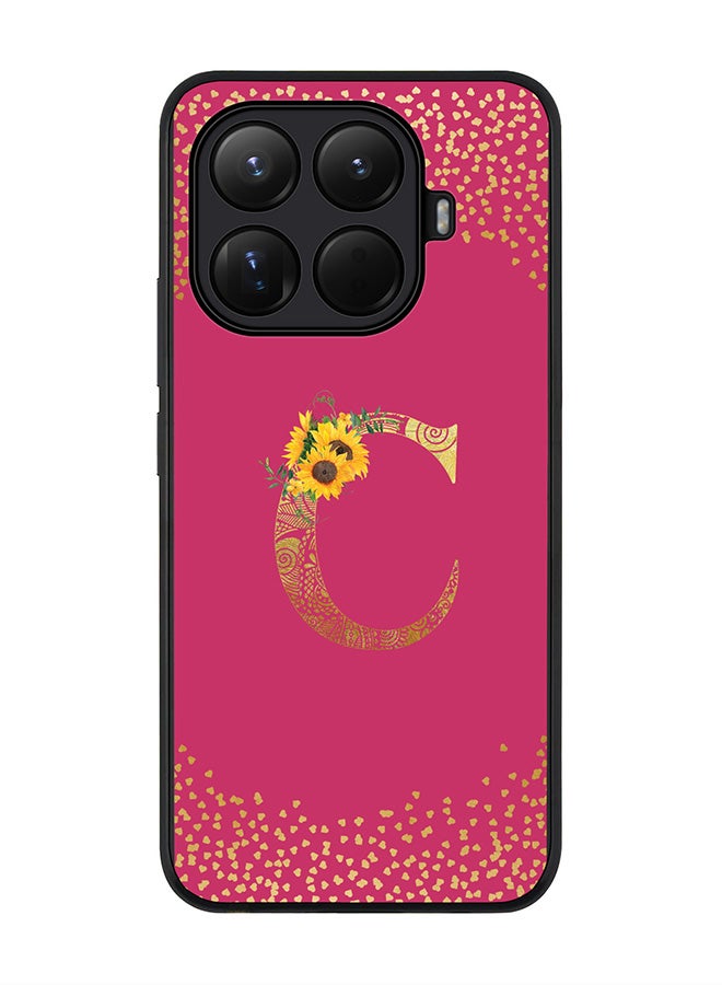 For Xiaomi 15T Pro Case,Slim fit Camera Protection, Shockproof Thin Phone cover  - Custom Floral Monogram - C ( Deep Pink )